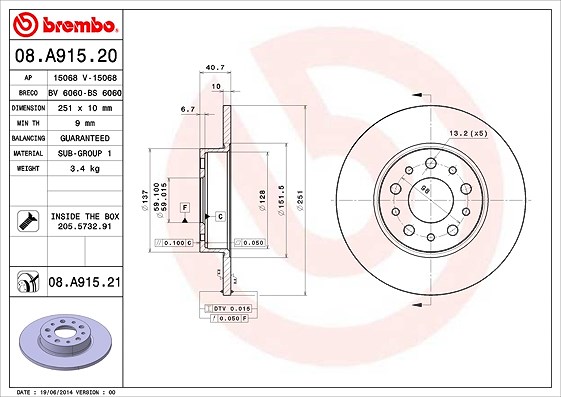 Brembo Bremsscheibe [Hersteller-Nr. 08.A915.21] für Fiat