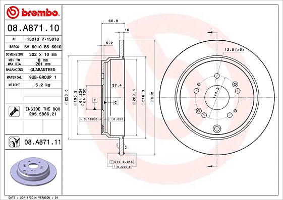 Brembo Bremsscheibe [Hersteller-Nr. 08.A871.11] für Honda
