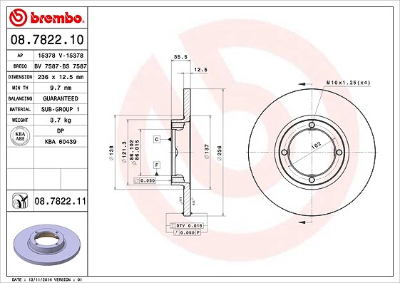 Brembo Bremsscheibe [Hersteller-Nr. 08.7822.10] für Chevrolet, Daewoo
