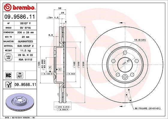 Brembo 1x Bremsscheibe [Hersteller-Nr. 09.9586.11] für Volvo