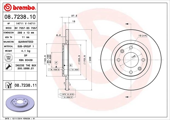 Brembo Bremsscheibe [Hersteller-Nr. 08.7238.11] für Citroën, Peugeot