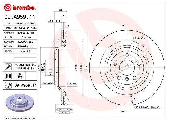 Brembo Bremsscheibe [Hersteller-Nr. 09.A959.11] für Mercedes-Benz