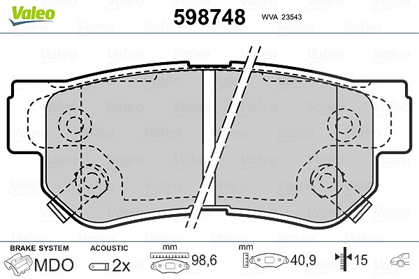 Valeo Bremsbelagsatz, Scheibenbremse [Hersteller-Nr. 598748] für Kia, Hyundai, Ssangyong
