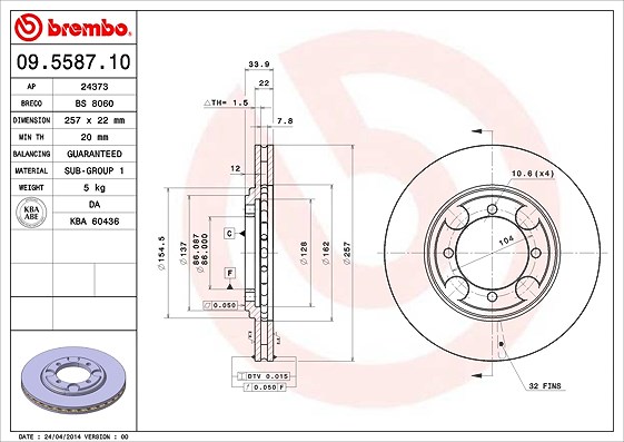 Brembo Bremsscheibe [Hersteller-Nr. 09.5587.10] für Hyundai