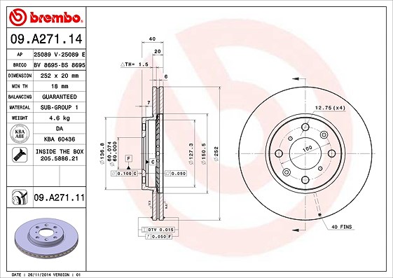 Brembo Bremsscheibe [Hersteller-Nr. 09.A271.11] für Suzuki, Opel, Vauxhall