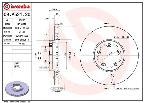 Brembo 1x Bremsscheibe [Hersteller-Nr. 09.A531.20] für Ford