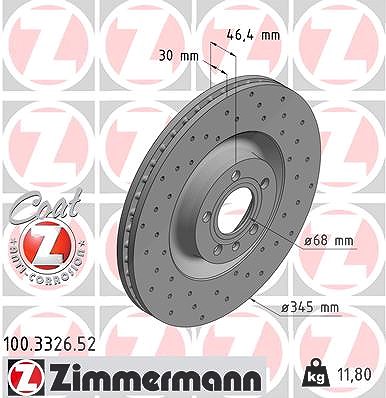 Zimmermann 1x Bremsscheibe [Hersteller-Nr. 100.3326.52] für Audi