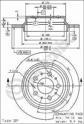 Brembo Bremsscheibe Hinterachse Voll [Hersteller-Nr. 08.7765.75] für Volvo