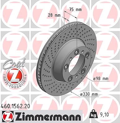 Zimmermann 1x Bremsscheibe belüftet hinten links [Hersteller-Nr. 460.1562.20] für Porsche
