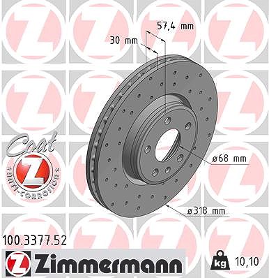 Zimmermann Bremsscheibe Vorderachse Belüftet [Hersteller-Nr. 100.3377.52] für Audi