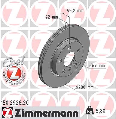 Zimmermann Bremsscheibe Vorderachse Belüftet [Hersteller-Nr. 150.2926.20] für Mini, BMW
