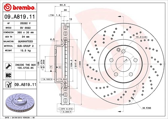 Brembo 1x Bremsscheibe [Hersteller-Nr. 09.A819.11] für Mercedes-Benz