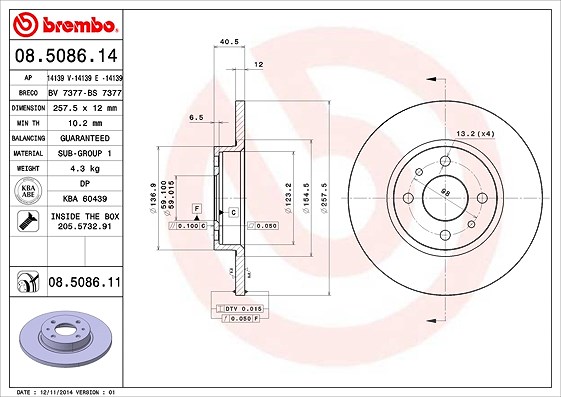 Brembo Bremsscheibe [Hersteller-Nr. 08.5086.11] für Lancia, Alfa Romeo, Chrysler, Fiat