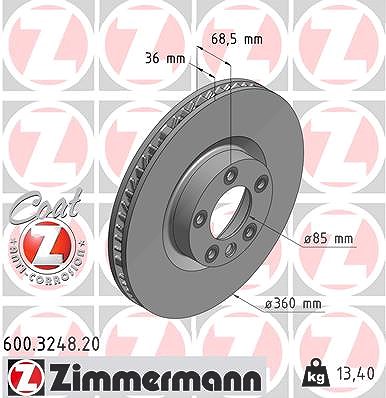 Zimmermann 1x Bremsscheibe belüftet vorne rechts [Hersteller-Nr. 600.3248.20] für Porsche, VW