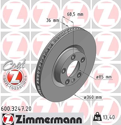 Zimmermann 1x Bremsscheibe belüftet vorne links [Hersteller-Nr. 600.3247.20] für Porsche, VW