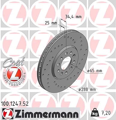 Zimmermann Bremsscheibe Vorderachse belüftet [Hersteller-Nr. 100.1247.52] für Audi, Skoda, VW, Seat