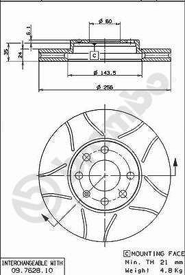 Brembo Bremsscheibe [Hersteller-Nr. 09.7628.75] für Chevrolet, Opel, Vauxhall