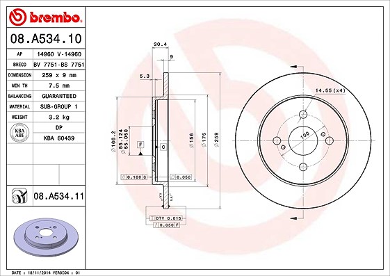 Brembo Bremsscheibe [Hersteller-Nr. 08.A534.11] für Aston Martin, Toyota
