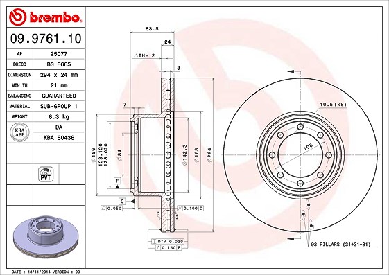 Brembo Bremsscheibe [Hersteller-Nr. 09.9761.10] für Iveco
