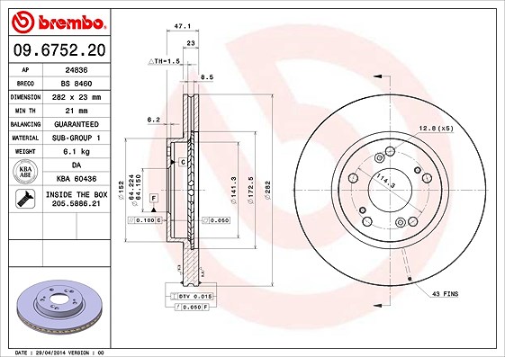 Brembo Bremsscheibe [Hersteller-Nr. 09.6752.20] für Honda