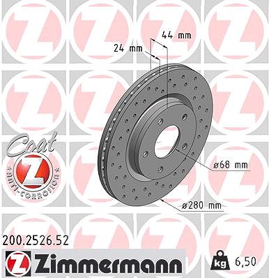 Zimmermann Bremsscheibe Vorderachse Belüftet [Hersteller-Nr. 200.2526.52] für Nissan