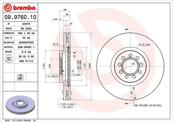 Brembo Bremsscheibe [Hersteller-Nr. 09.9760.10] für Iveco