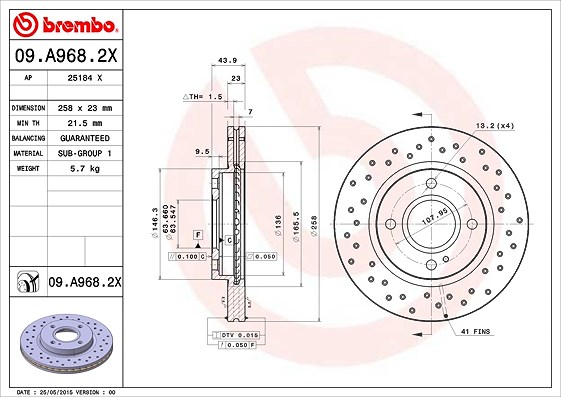 Brembo Bremsscheibe [Hersteller-Nr. 09.A968.2X] für Ford