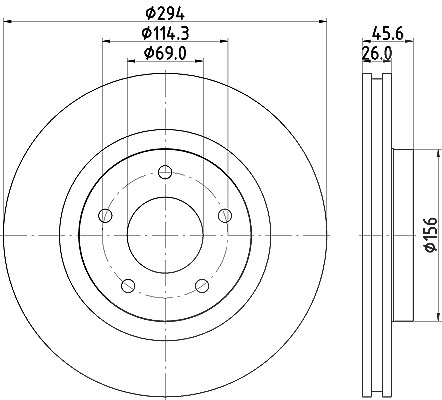 Hella Bremsscheibe Vorderachse Belüftet [Hersteller-Nr. 8DD355115-911] für Jeep, Chrysler, Dodge, Lancia, Baic, Peugeot, Mitsubishi, Citroën