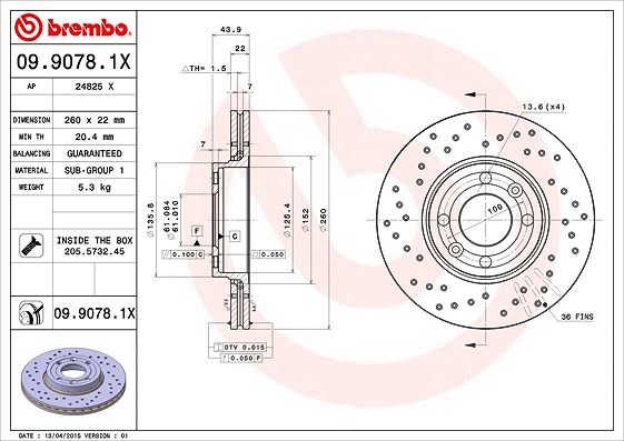 Bremsscheibe gelocht/innenbel. 09.9078.1X BREMBO für DACIA RENAULT NISSAN LADA - Bild 8