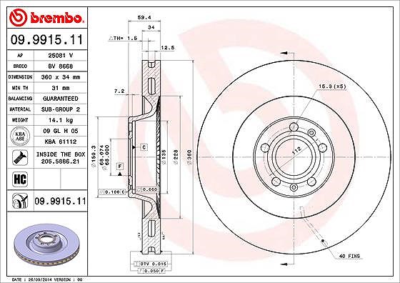 Brembo 1x Bremsscheibe [Hersteller-Nr. 09.9915.11] für Audi, VW