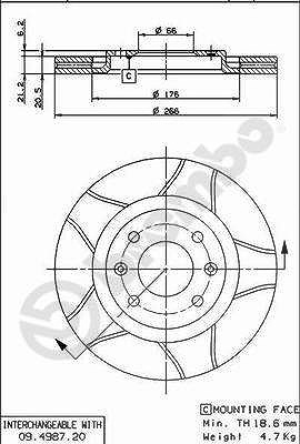 Brembo Bremsscheibe Vorderachse Belüftet [Hersteller-Nr. 09.4987.76] für Citroën, Peugeot