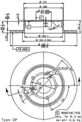 Brembo Bremsscheibe Hinterachse Voll [Hersteller-Nr. 08.7211.76] für Mercedes-Benz