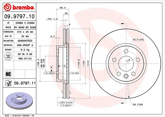 Brembo 1x Bremsscheibe [Hersteller-Nr. 09.9797.11] für Ford, VW, Seat