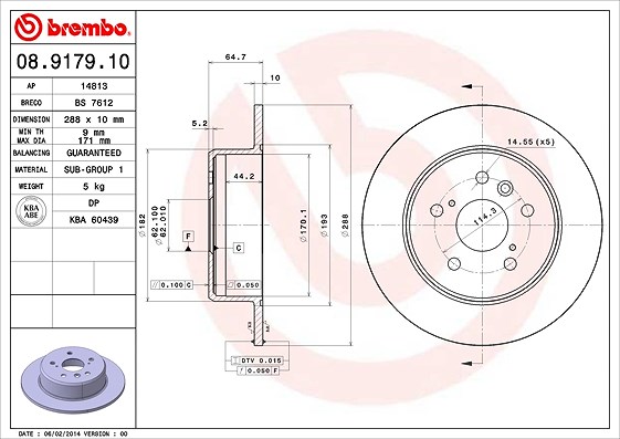 Brembo Bremsscheibe [Hersteller-Nr. 08.9179.10] für Toyota, Lexus