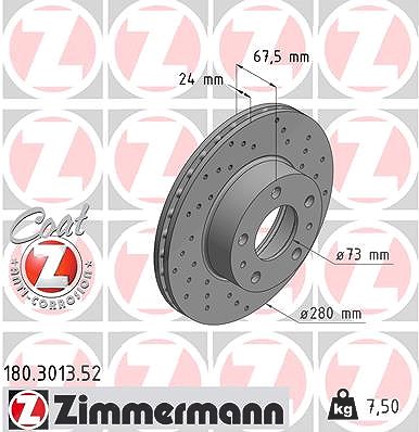 Zimmermann Bremsscheibe [Hersteller-Nr. 180.3013.52] für Peugeot, Fiat, Citroën