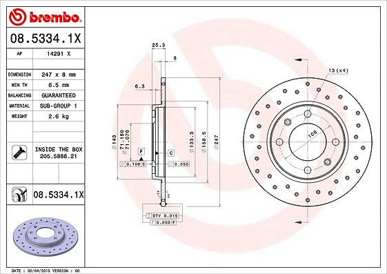 Brembo Bremsscheibe [Hersteller-Nr. 08.5334.1X] für Citroën, Peugeot