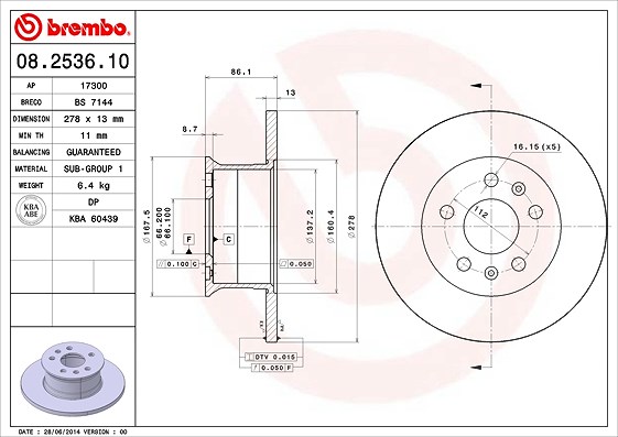 Brembo Bremsscheibe [Hersteller-Nr. 08.2536.10] für VW