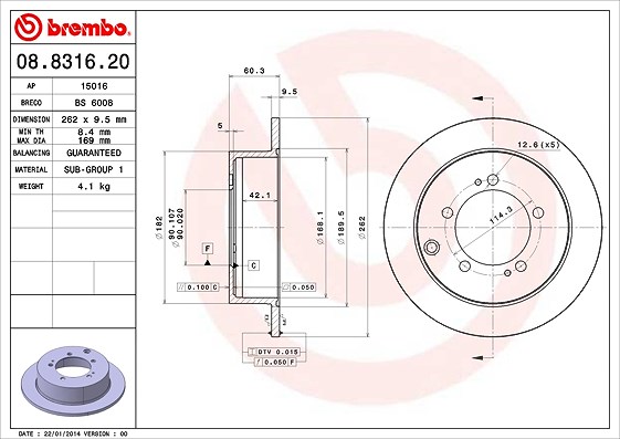 Brembo Bremsscheibe [Hersteller-Nr. 08.8316.20] für Chrysler, Mitsubishi