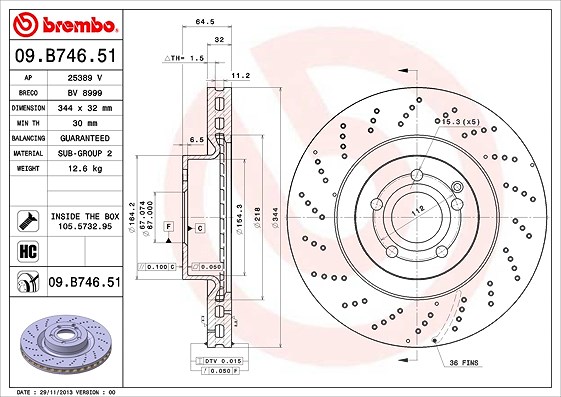 Brembo 1x Bremsscheibe [Hersteller-Nr. 09.B746.51] für Mercedes-Benz