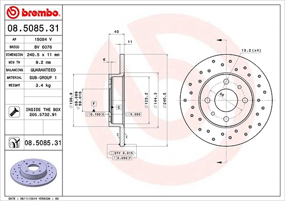 Brembo Bremsscheibe [Hersteller-Nr. 08.5085.31] für Abarth