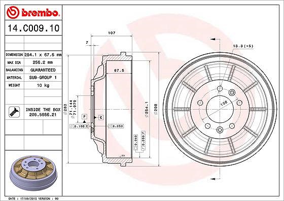 Brembo 1x Bremstrommel [Hersteller-Nr. 14.C009.10] für Fiat, Peugeot, Citroën
