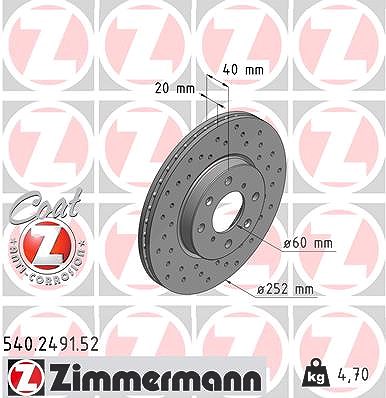 Zimmermann Bremsscheibe [Hersteller-Nr. 540.2491.52] für Opel, Vauxhall, Suzuki
