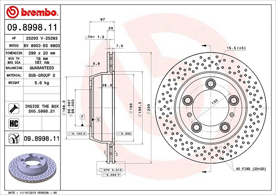 Brembo Bremsscheibe [Hersteller-Nr. 09.8998.11] für Porsche