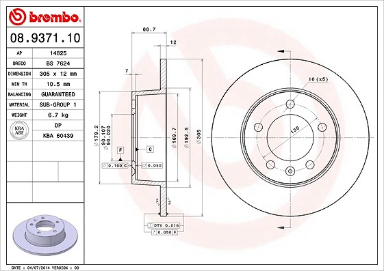 Brembo Bremsscheibe [Hersteller-Nr. 08.9371.10] für Opel, Renault, Vauxhall, Nissan