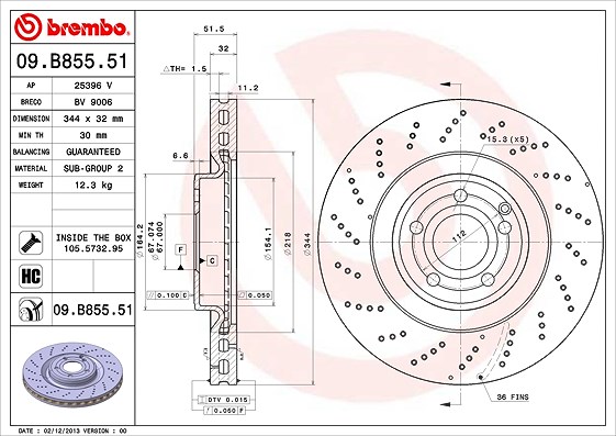 Brembo 1x Bremsscheibe [Hersteller-Nr. 09.B855.51] für Mercedes-Benz