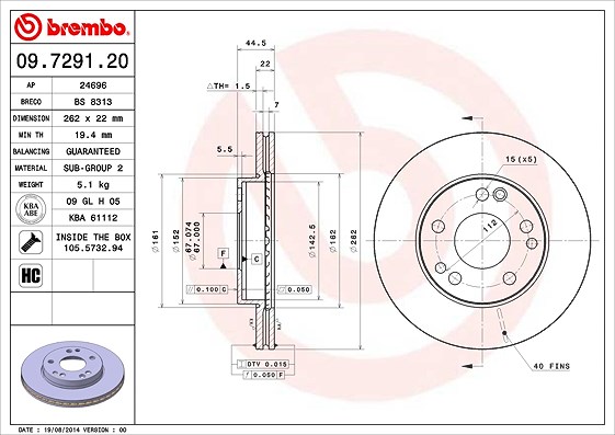 Brembo Bremsscheibe [Hersteller-Nr. 09.7291.20] für Mercedes-Benz