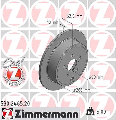 Zimmermann Bremsscheibe Hinterachse Voll [Hersteller-Nr. 530.2465.20] für Toyota, Subaru