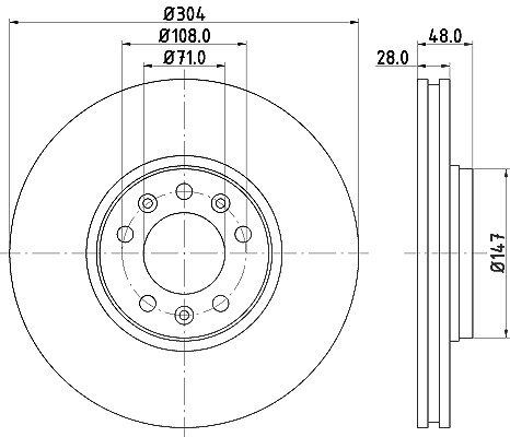 Hella 1x Bremsscheibe Vorderachse Belüftet [Hersteller-Nr. 8DD355113-671] für Peugeot, Citroën, Fiat, Toyota
