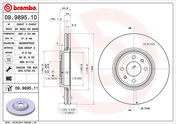 Brembo Bremsscheibe Vorderachse Belüftet [Hersteller-Nr. 09.9895.11] für Renault