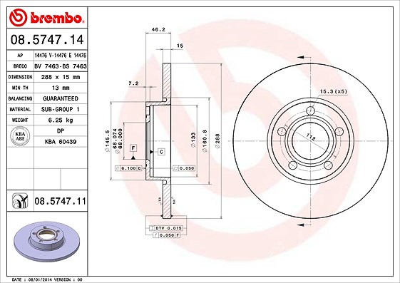Brembo Bremsscheibe [Hersteller-Nr. 08.5747.11] für Audi
